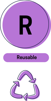 The image shows the "R" character from the "FAIR" data graphic. "R" stands for Reusable.